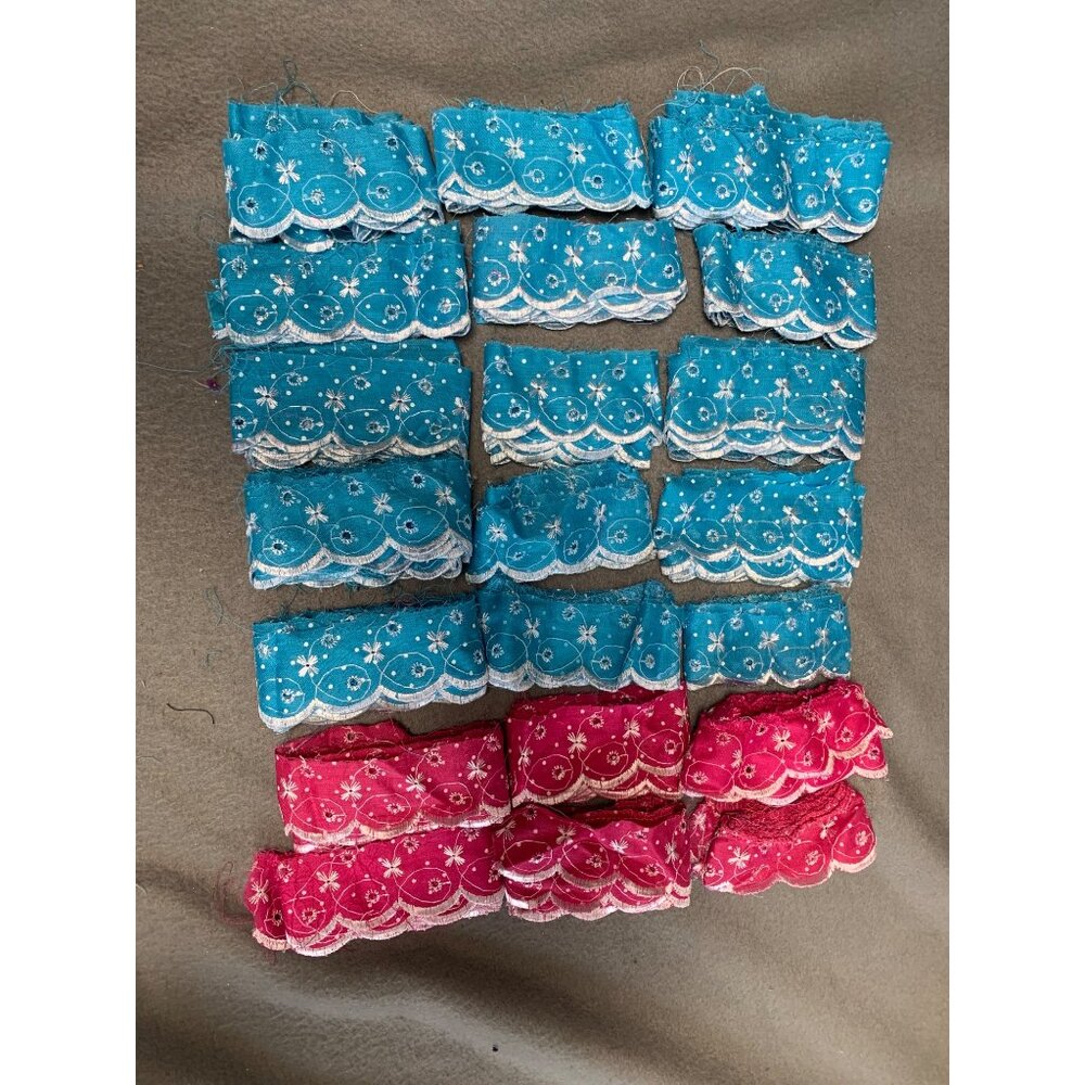 Blue & Pink Floral Eyelet Lace Trim Fabric Bundle - Picture 9 of 13